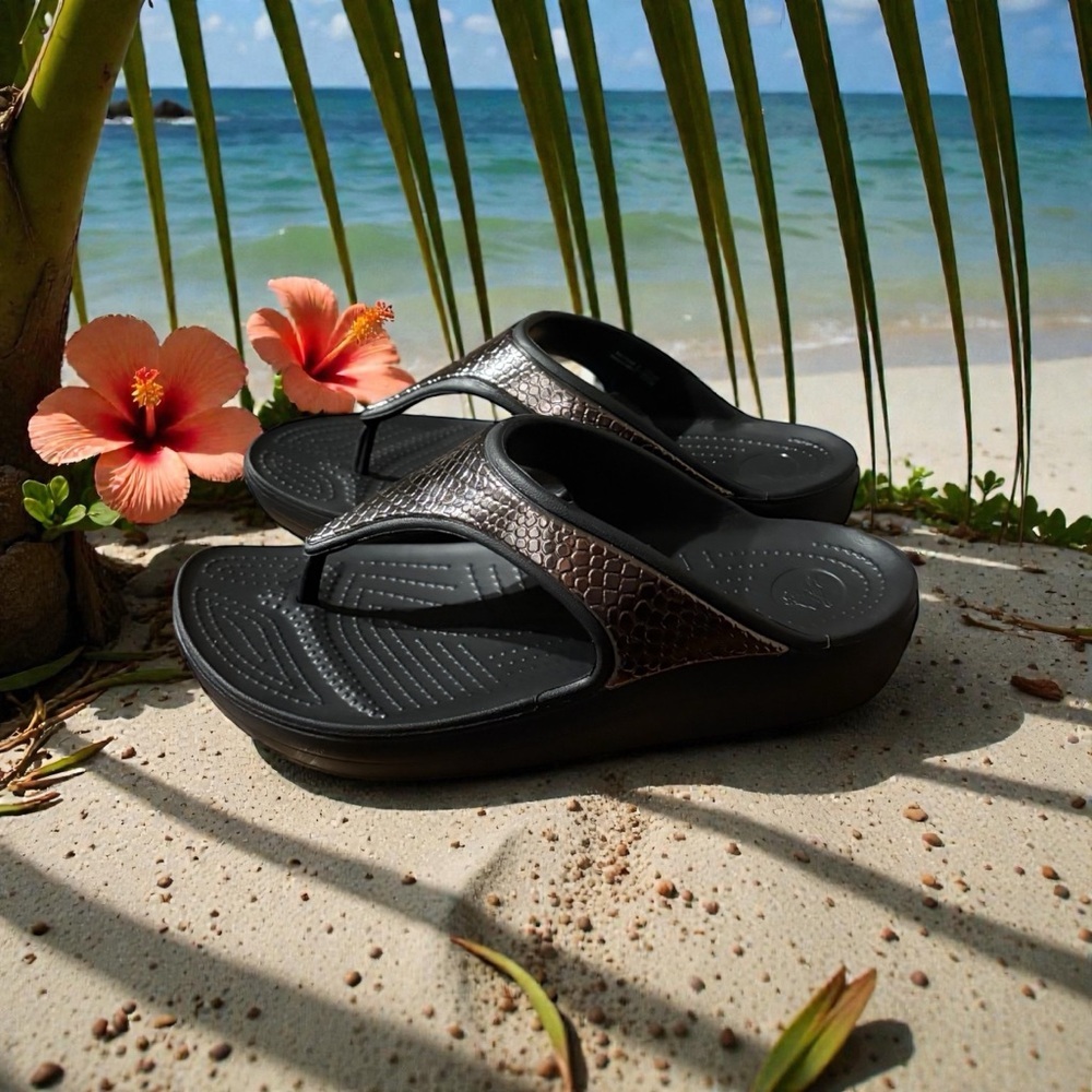Crocs Women's Metallic Platform Wedge Flip-Flop Sandals.